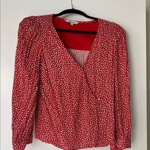 MADEWELL ❤️🤍 Red and White Floral Patterned Blouse Sz S